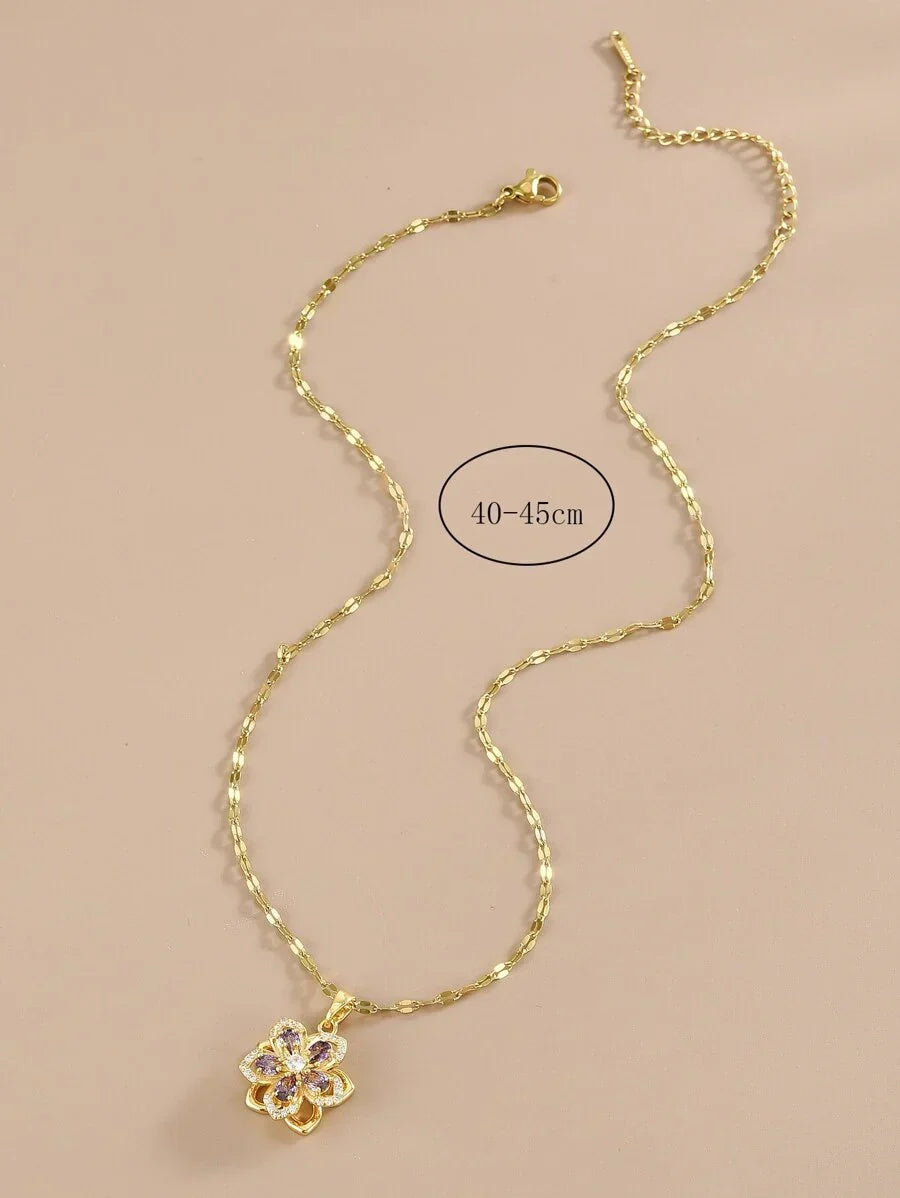 1pc Stainless Steel 5-Petal Rotating Flower Necklace