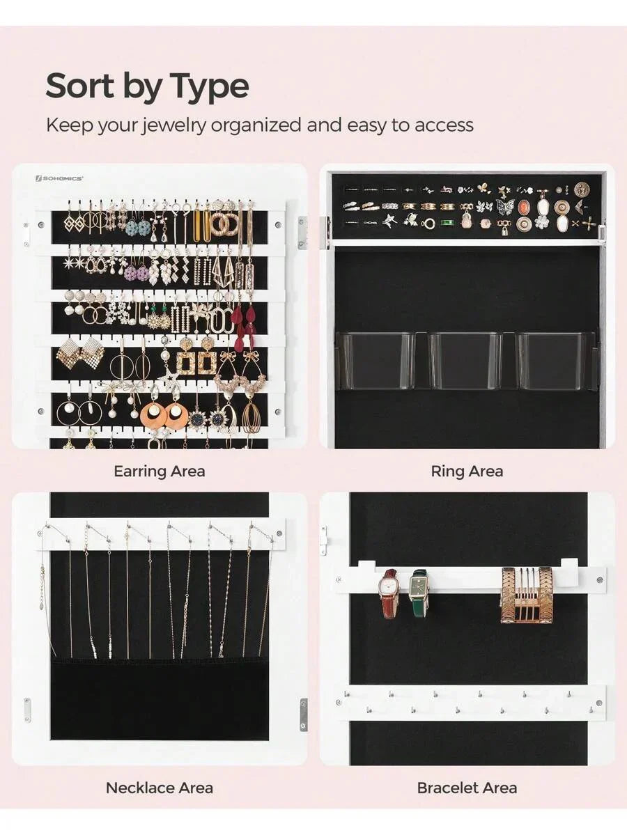 SONGMICS Jewelry Cabinet Armoire Lockable Wall Mounted Mirror Organizer Unit