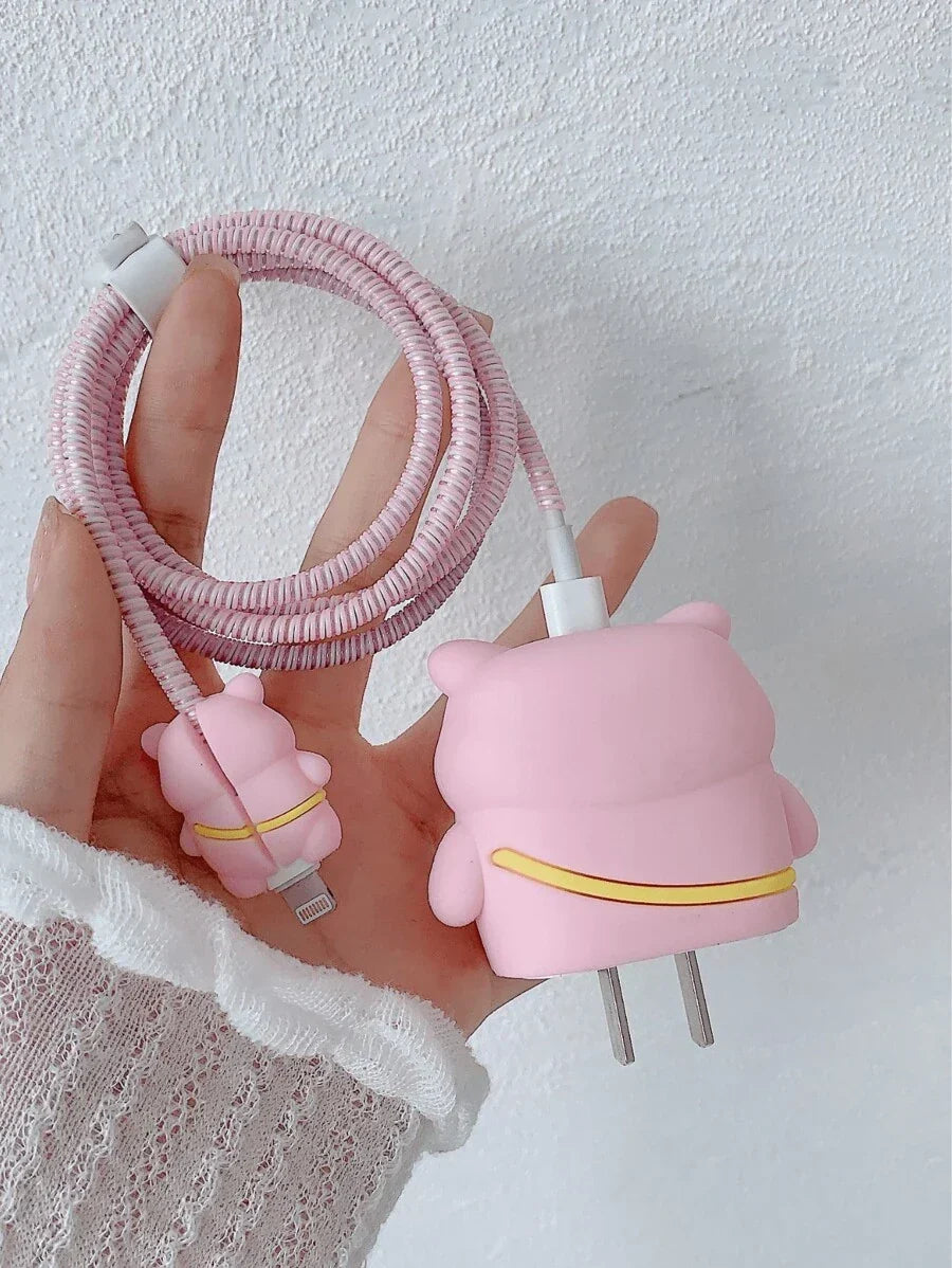 Cute Charger And Data Cable Protector Set