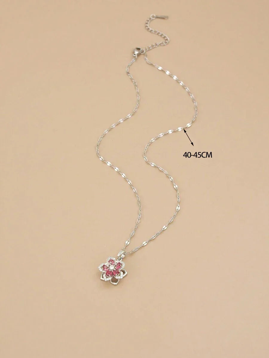 1pc Stainless Steel 5-Petal Rotating Flower Necklace