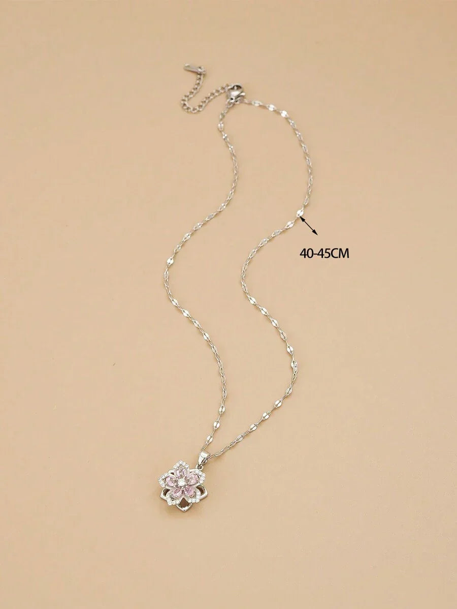 1pc Stainless Steel 5-Petal Rotating Flower Necklace