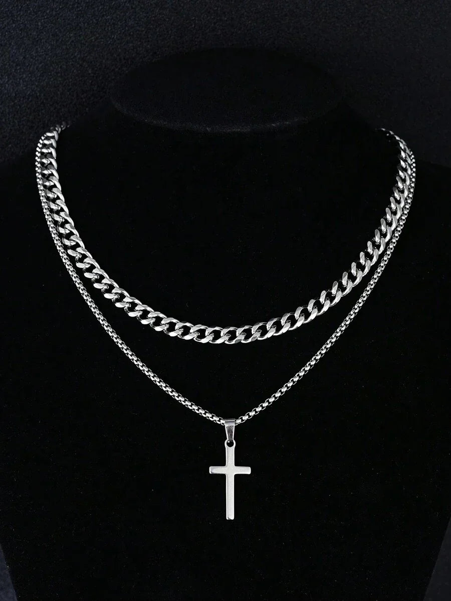 1-7pcs Minimalist Stainless Steel Cross Chain Necklaces