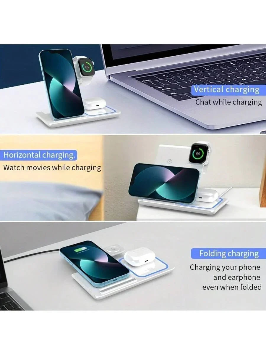 AmSengo 15W Foldable 3-In-1 Fast Wireless Charging Station