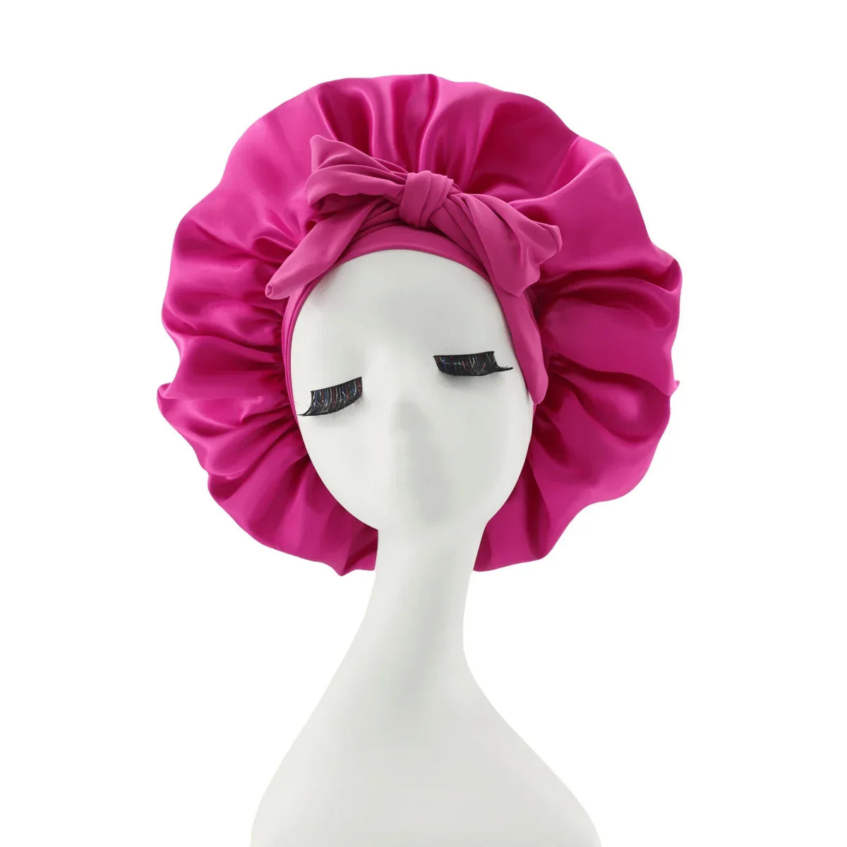 [Pink Satin Bonnet] Soft Luxurious Pink Satin Bonnet - Adjustable Tie Band & Bow Accent, Comfortable Ruffled Design For A Snug Fit, Hair Protection | Satin Cap | Smooth Satin Finish For Women & Men