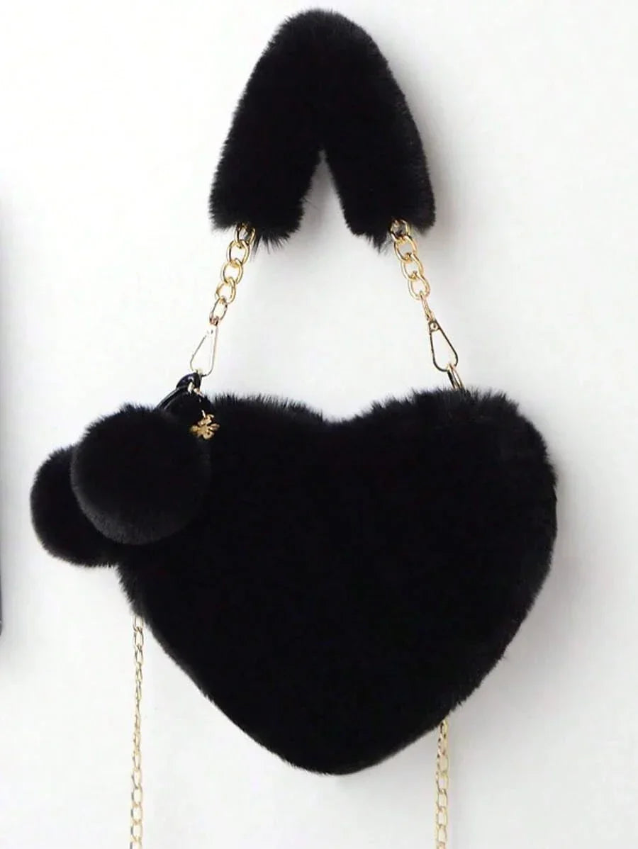 Furry Heart-Shaped Girls Purse