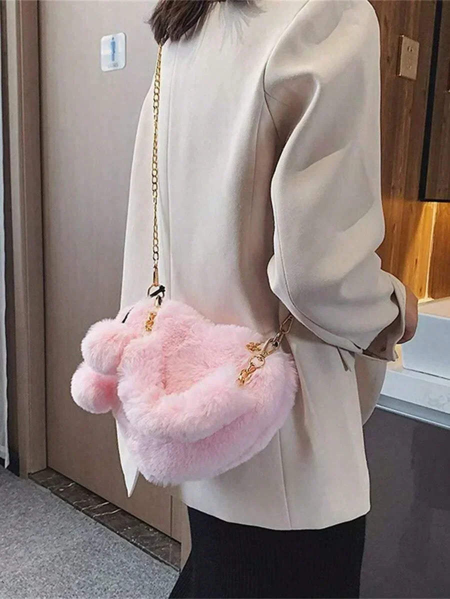 Furry Heart-Shaped Girls Purse