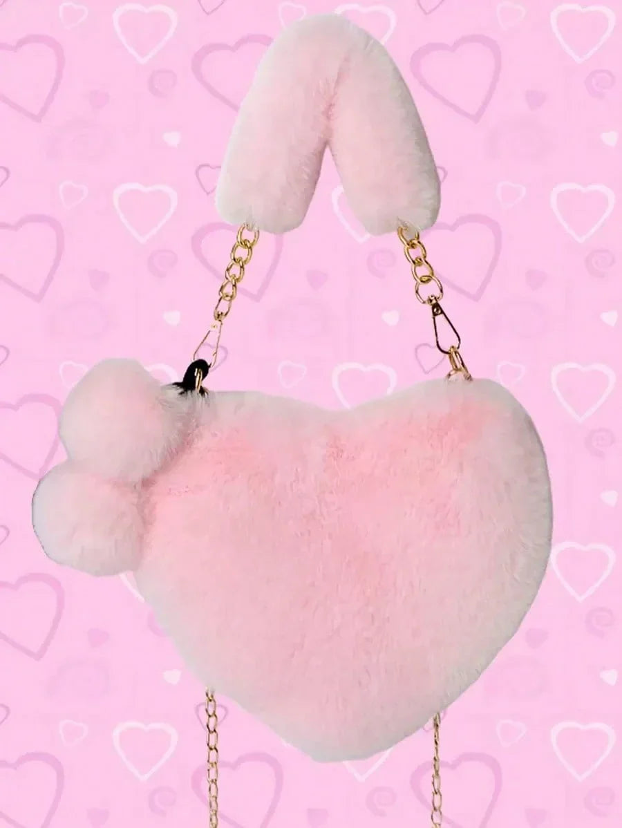 Furry Heart-Shaped Girls Purse