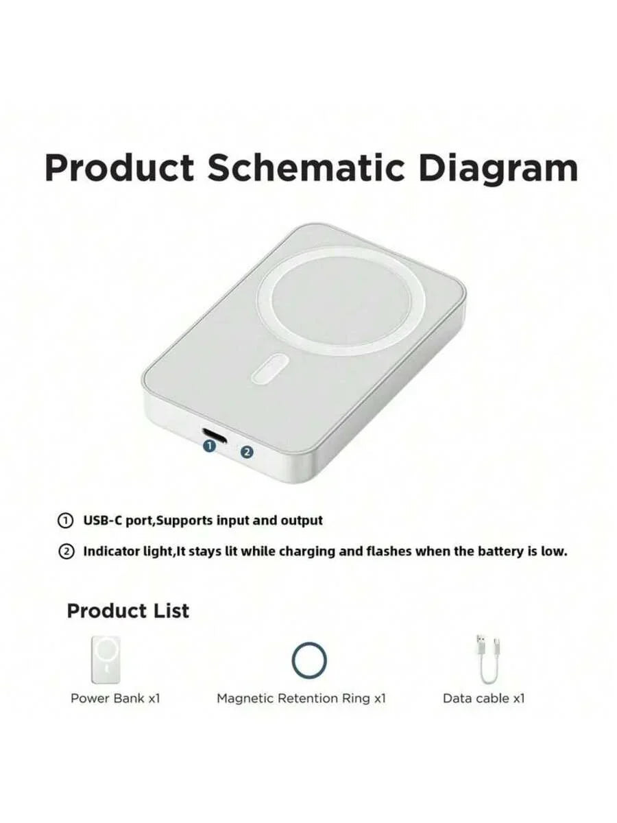 Magnetic Wireless Power Bank 5000mAh Qi2 Certified 15W Fast Charging