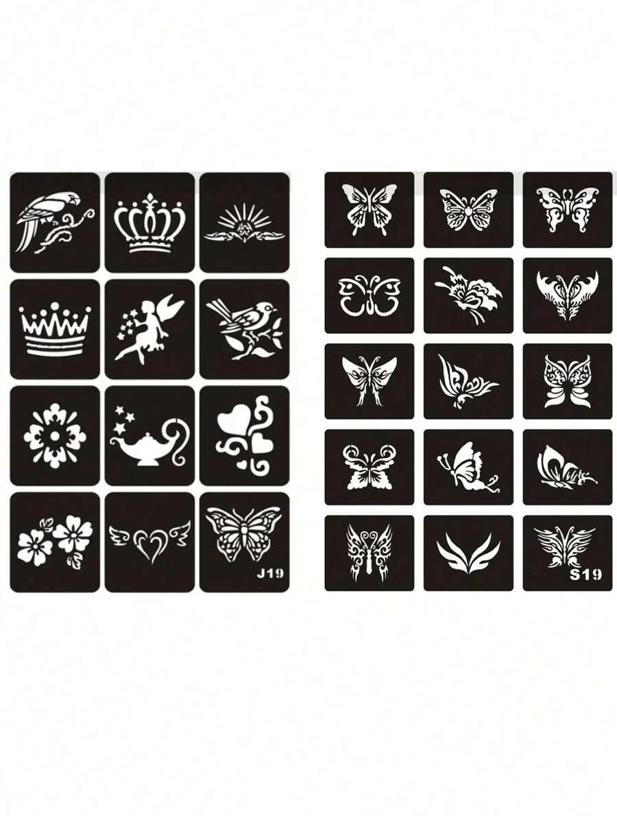 1/2 Pack Reusable Hollow Butterfly Pattern Stencils With Tweezers