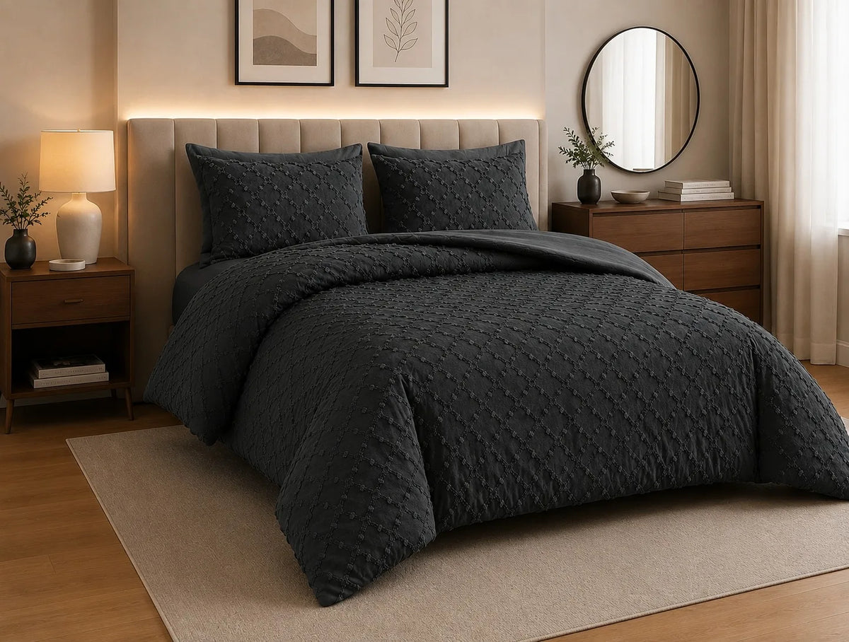 Luxury Diamond Tufted Duvet Cover Set Soft Microfibre Bedding Set with Pillowcases Hidden Zip Closure Quilt Cover