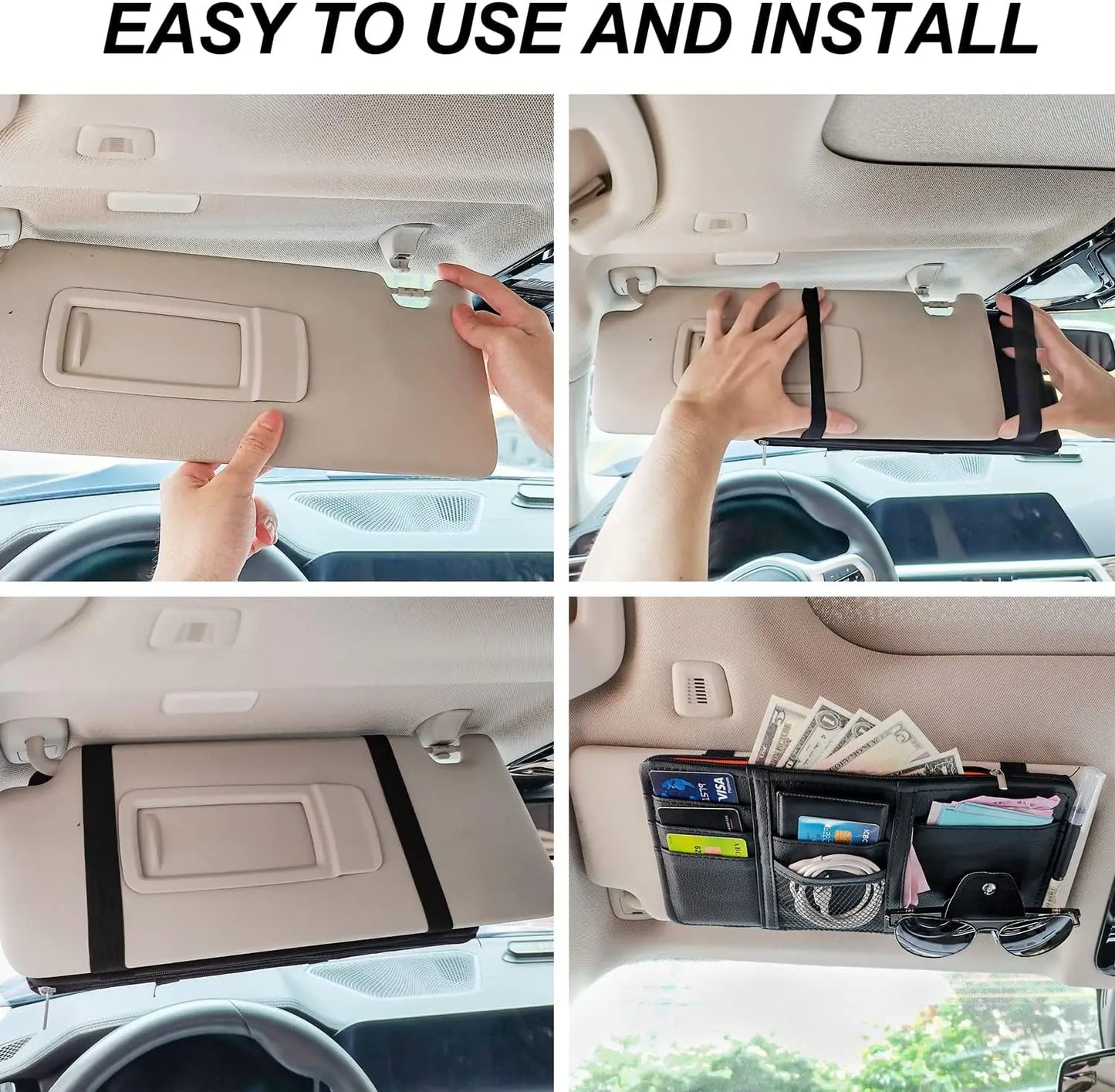 Car Sun Visor Organizer Truck Storage Pocket Pouch Case Bag for Sunglasses Cards Pens Document - Dashboard Sunshade Organizer