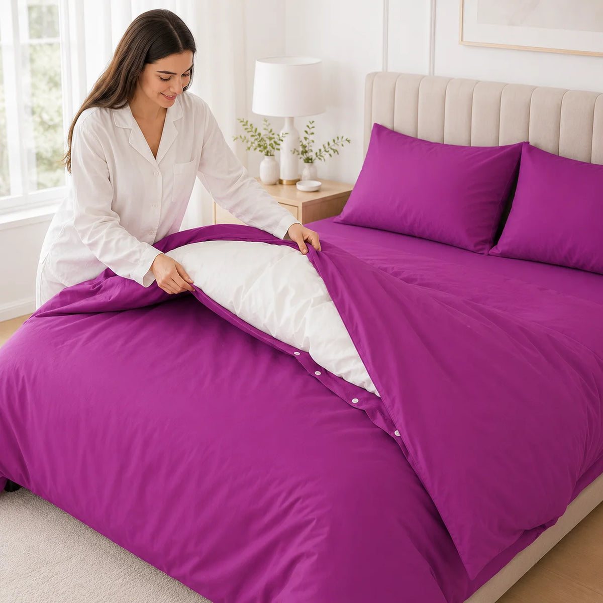 Duvet Cover with Pillowcase Polycotton Plain Dyed Quilt Bedding Set Available Size Single Double King