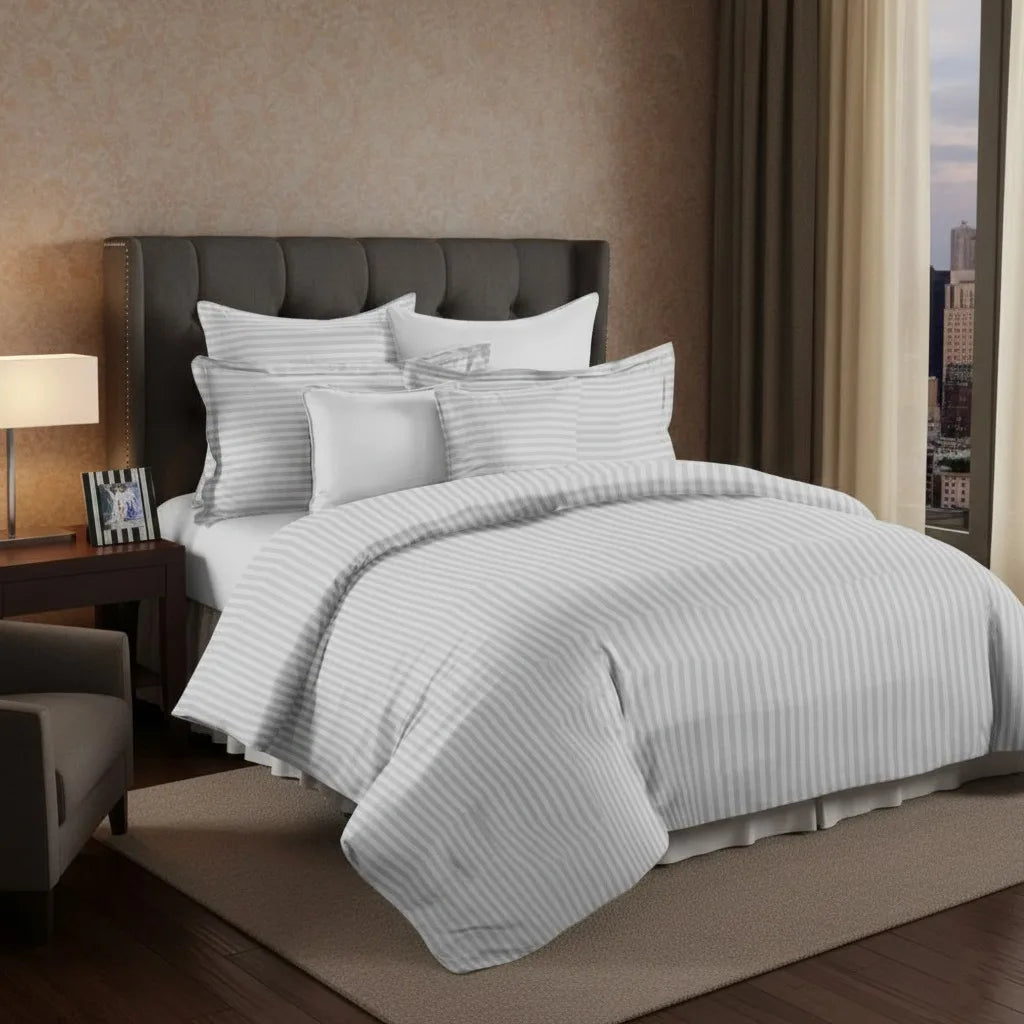 Luxury Satin Stripe Duvet Cover Set 100% Polycotton Bedding Set Single, Double, King Super King Sizes Soft Hotel Quality