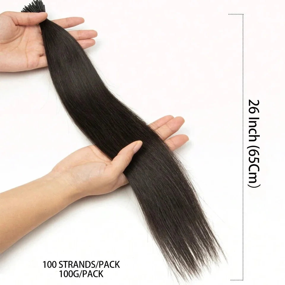 100g/Pack I Tip Hair Extensions 26 Inch Straight I Tip Synthetic Hair High Temperature Fiber I Tip Hair Extensions For Women
