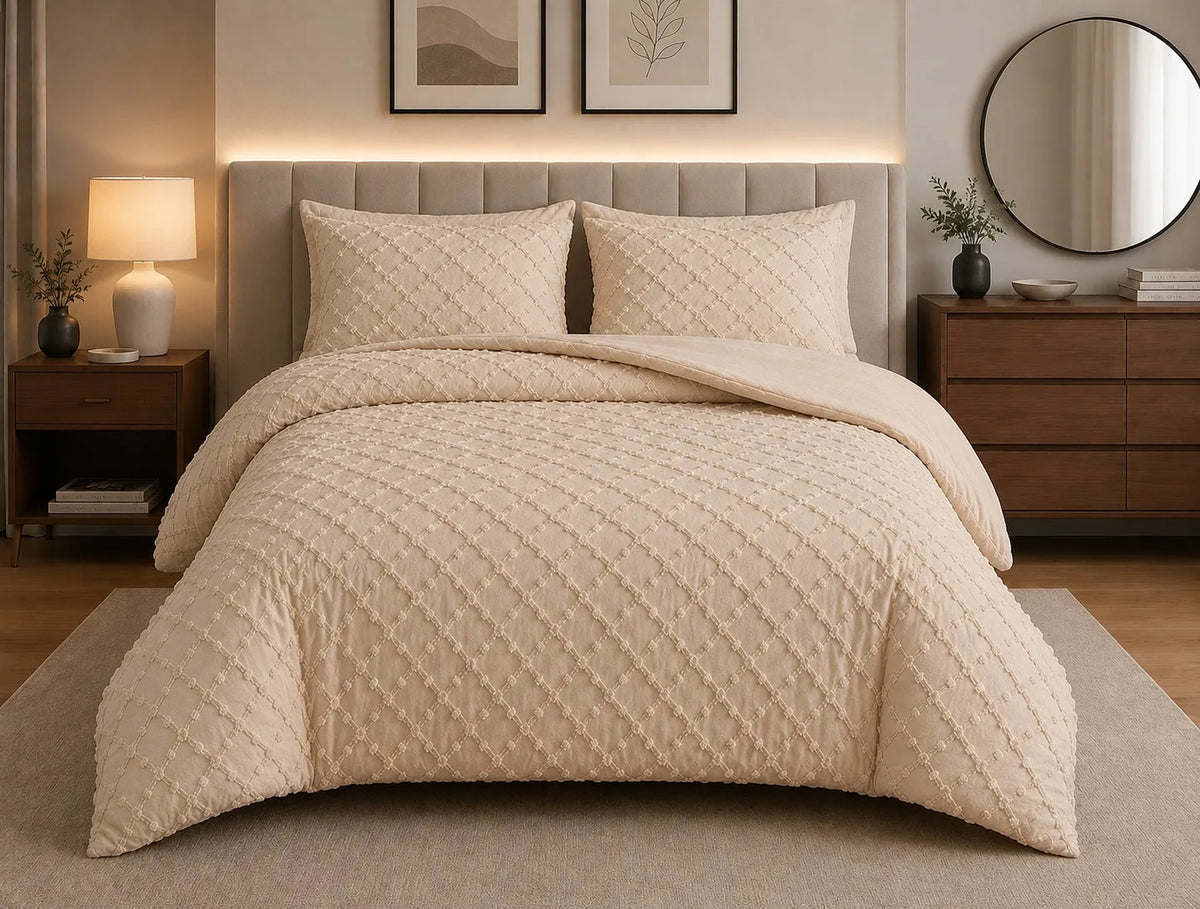 Luxury Diamond Tufted Duvet Cover Set Soft Microfibre Bedding Set with Pillowcases Hidden Zip Closure Quilt Cover