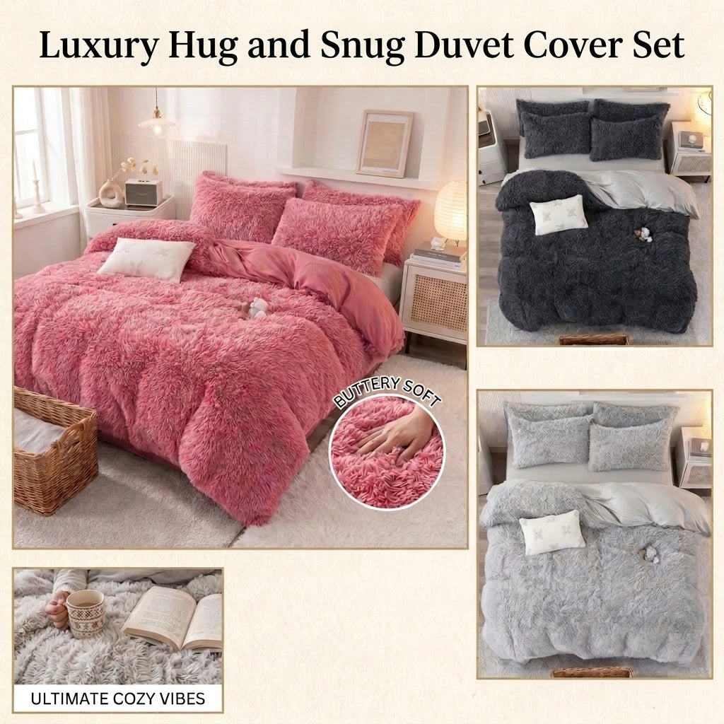 Hug & Snug Teddy Duvet Cover Set Super Soft Warm Cosy Winter Bedding Quilt Cover with Pillowcase, Luxury Solid Colour Zip Closure, Single Double King Super King