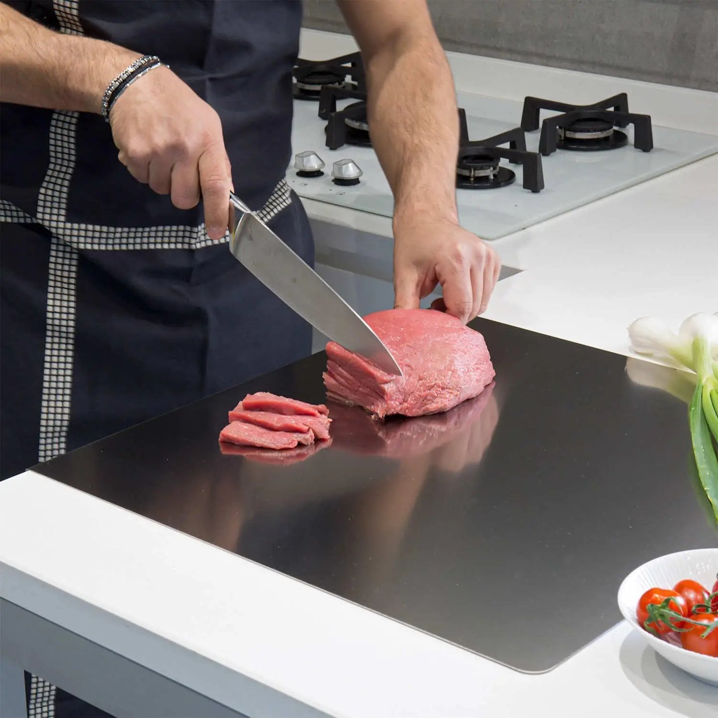 L-shaped Chopping Board Stainless Steel Large Size Doublesided Chopping Board Kitchen Tool Home Fruit Cutting And Kneading Panel