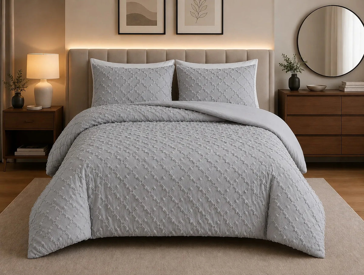 Luxury Diamond Tufted Duvet Cover Set Soft Microfibre Bedding Set with Pillowcases Hidden Zip Closure Quilt Cover