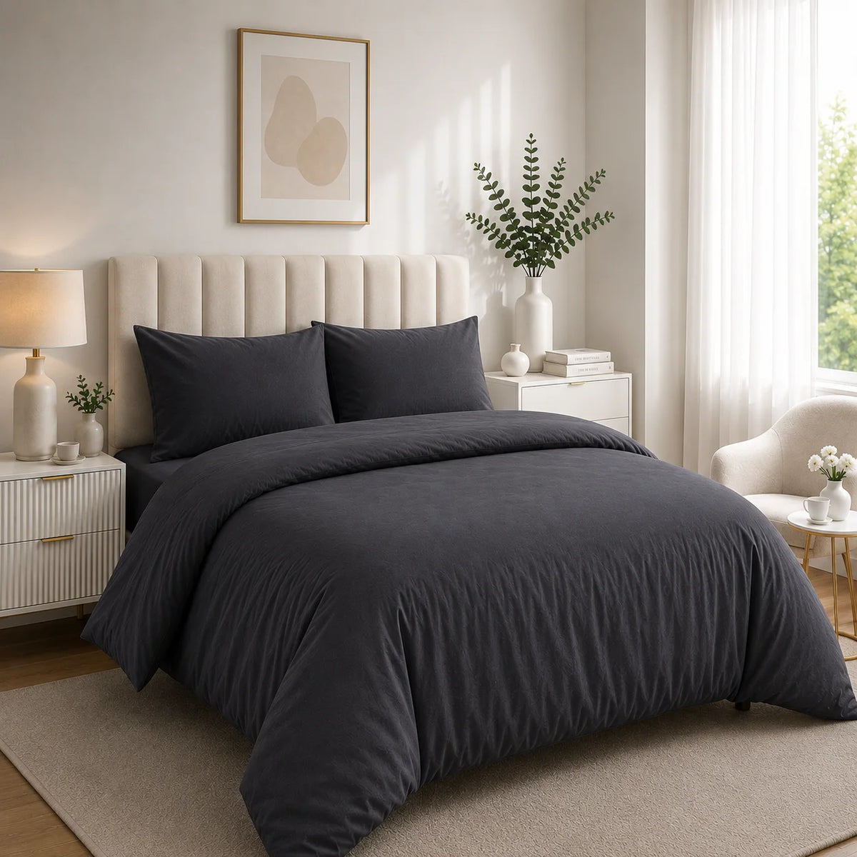 Duvet Cover with Pillowcase Polycotton Plain Dyed Quilt Bedding Set Available Size Single Double King