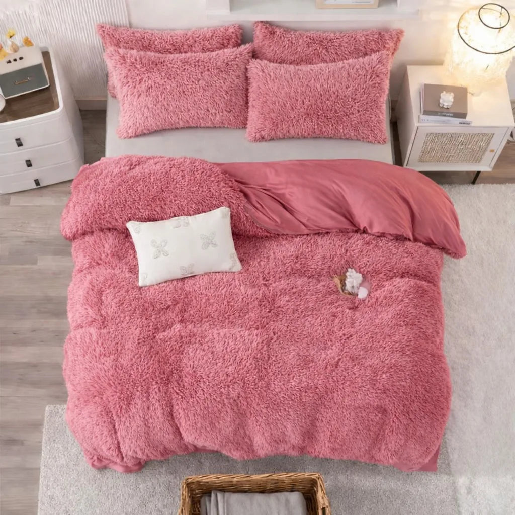 Hug & Snug Teddy Duvet Cover Set Super Soft Warm Cosy Winter Bedding Quilt Cover with Pillowcase, Luxury Solid Colour Zip Closure, Single Double King Super King