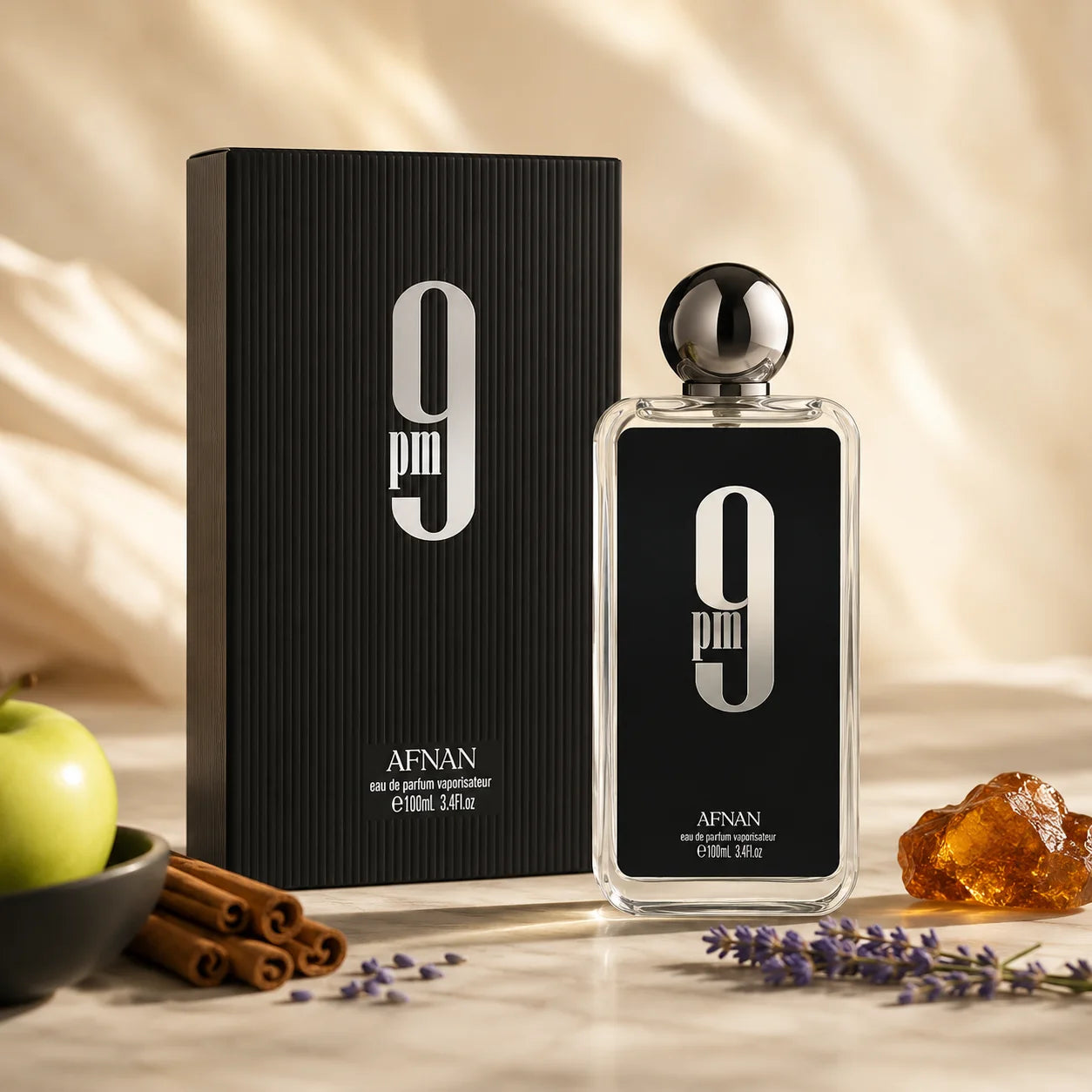 Luxury Transparent Square Bottle Afnan 9 PM Mens Perfume 100ml Long Lasting Arabic Woody Eau De Parfum Cologne Gift Box For Men Holiday Birthday Present