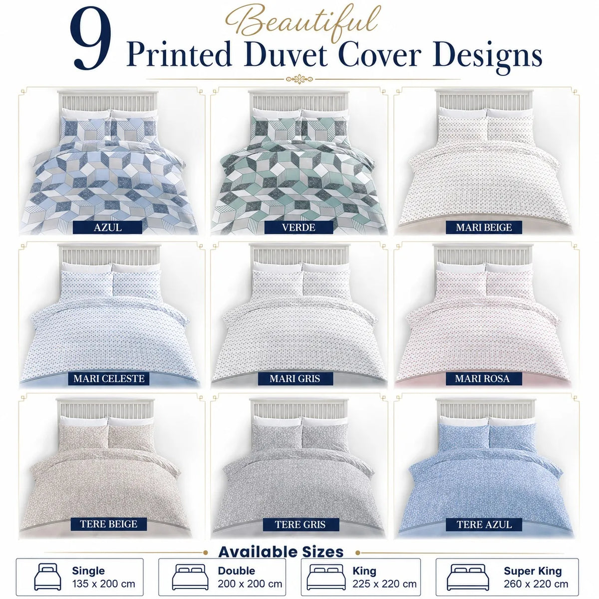 Luxury Printed Microfibre Duvet Cover Set with Pillowcase Soft Breathable Bedding Quilt Cover Single Double King Super King All Season
