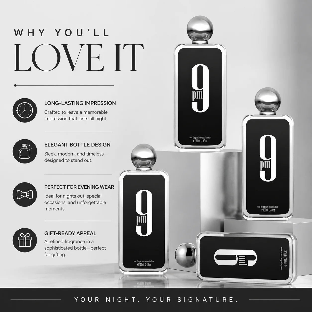 Luxury Transparent Square Bottle Afnan 9 PM Mens Perfume 100ml Long Lasting Arabic Woody Eau De Parfum Cologne Gift Box For Men Holiday Birthday Present