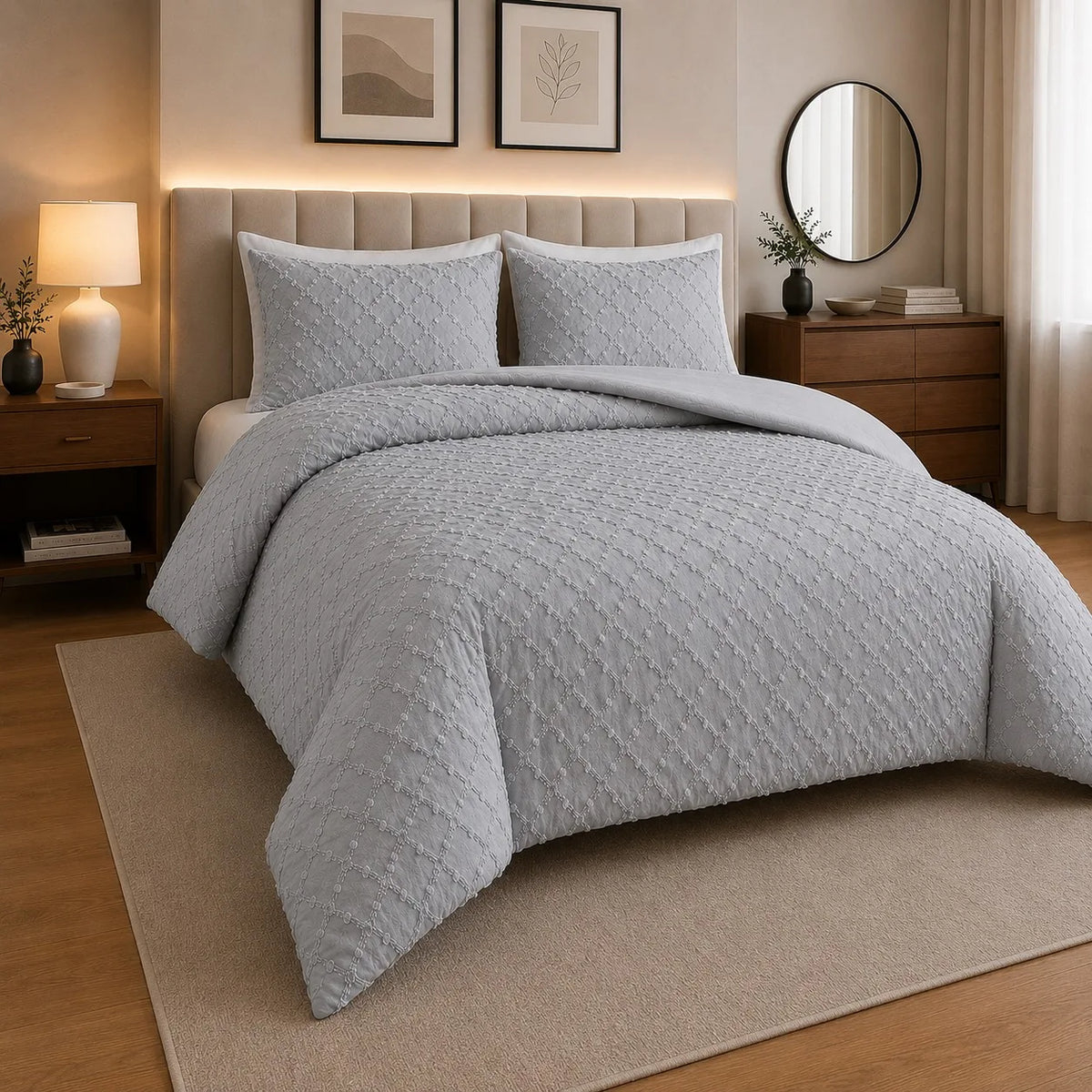 Luxury Diamond Tufted Duvet Cover Set Soft Microfibre Bedding Set with Pillowcases Hidden Zip Closure Quilt Cover