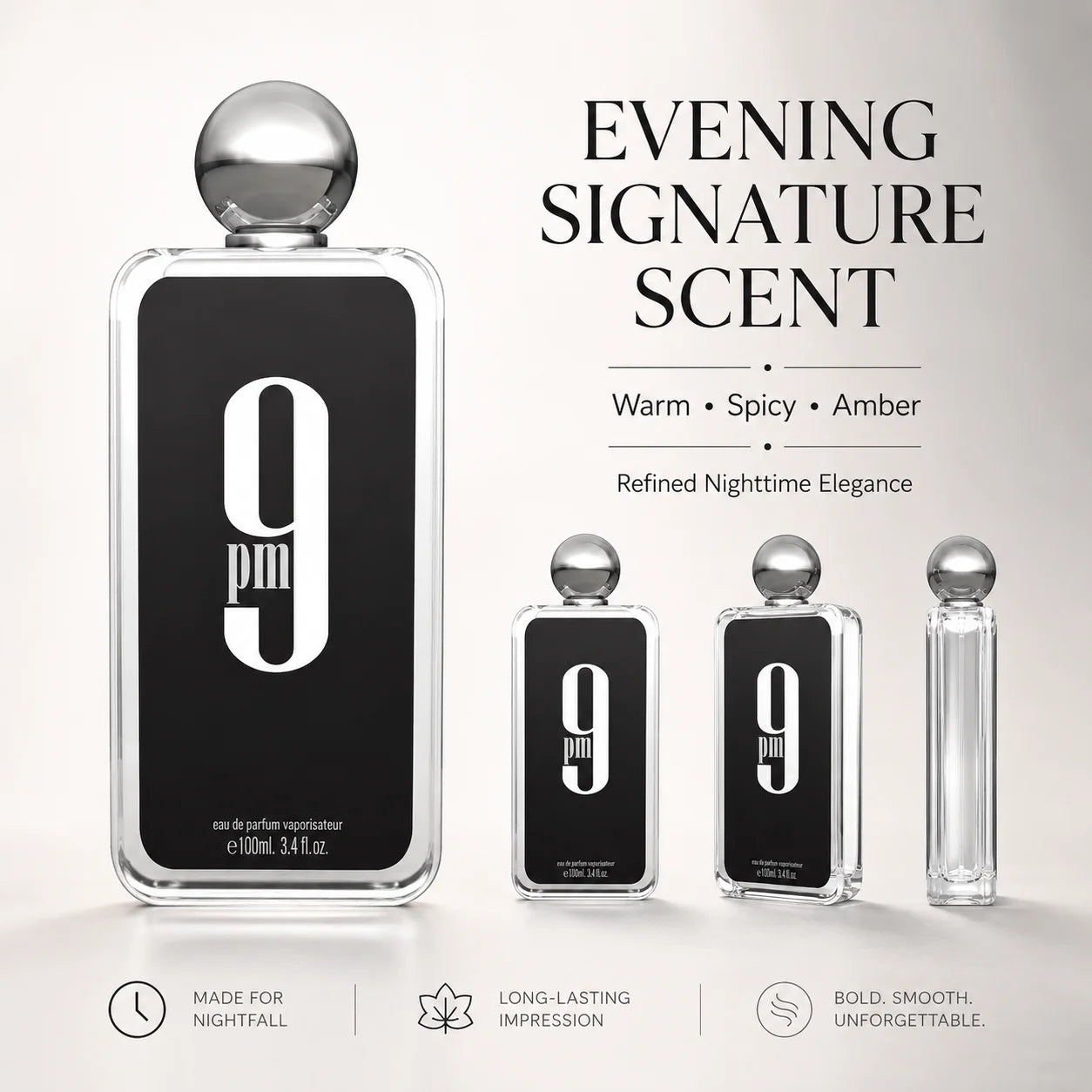 Luxury Transparent Square Bottle Afnan 9 PM Mens Perfume 100ml Long Lasting Arabic Woody Eau De Parfum Cologne Gift Box For Men Holiday Birthday Present