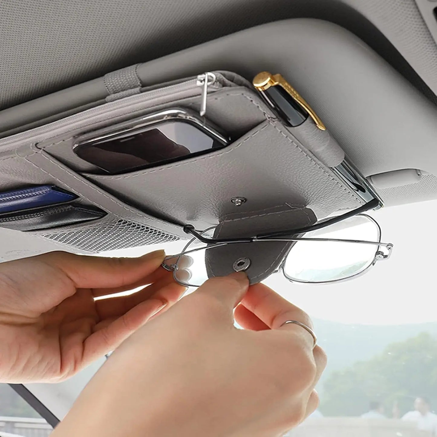 Car Sun Visor Organizer Truck Storage Pocket Pouch Case Bag for Sunglasses Cards Pens Document - Dashboard Sunshade Organizer