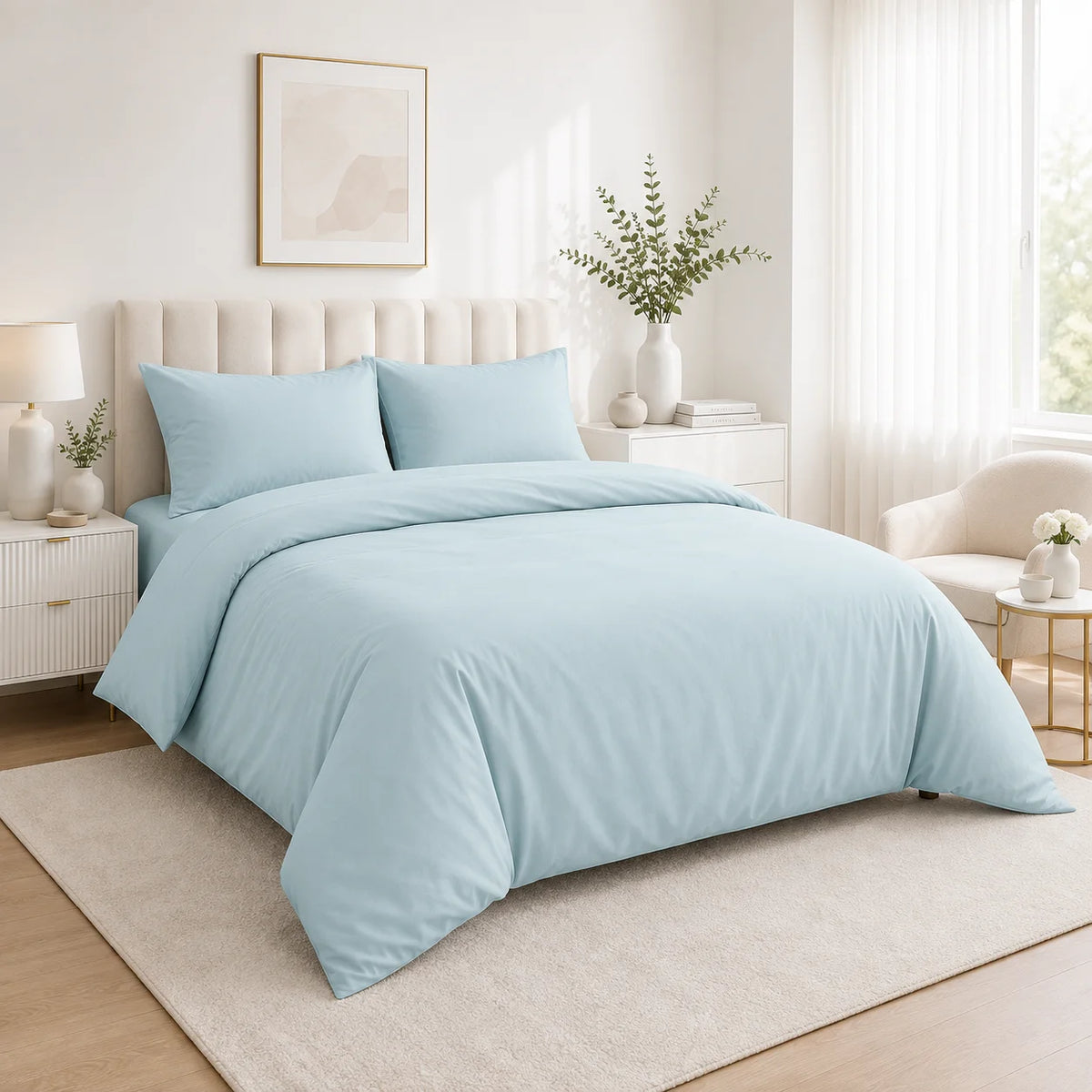 Duvet Cover with Pillowcase Polycotton Plain Dyed Quilt Bedding Set Available Size Single Double King