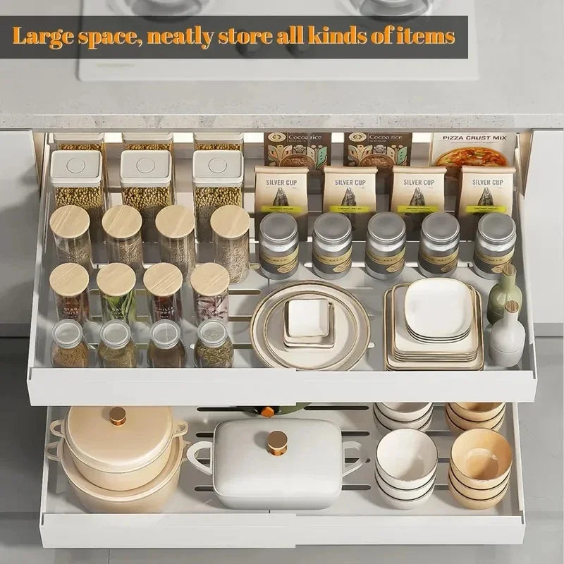 Pull Out Tray Cabinet Organizer Kitchen Storage Rack Expandable Under Sink Spice Boxes Silent Slide Drawer Style Bowl Dish Shelf