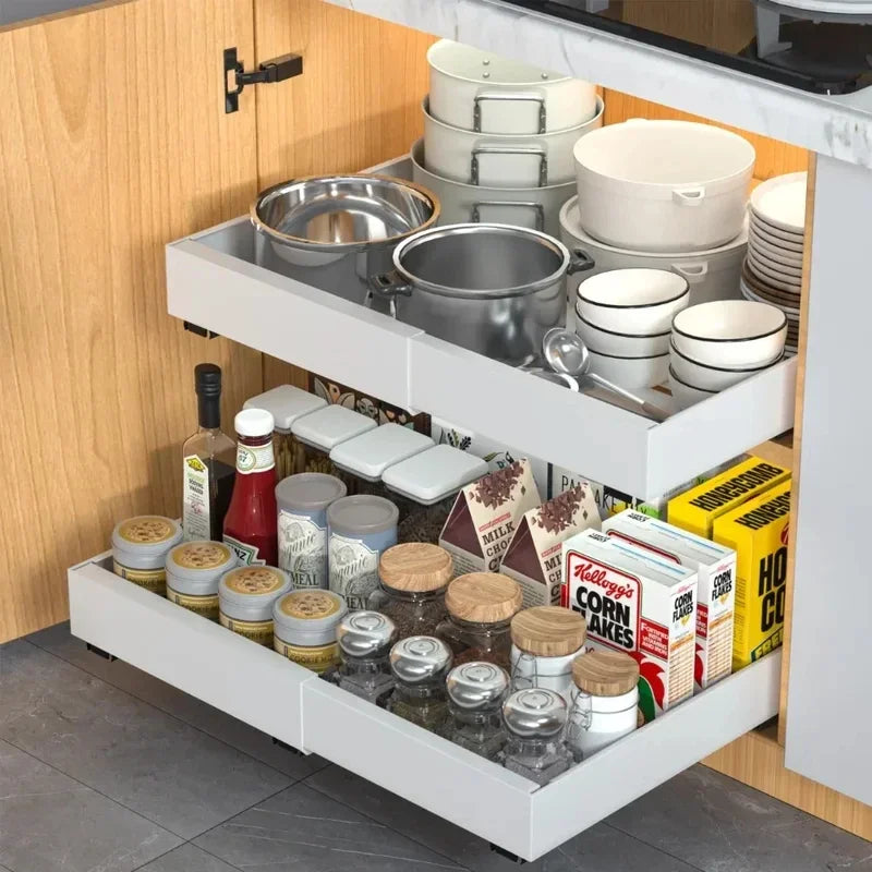 Pull Out Tray Cabinet Organizer Kitchen Storage Rack Expandable Under Sink Spice Boxes Silent Slide Drawer Style Bowl Dish Shelf