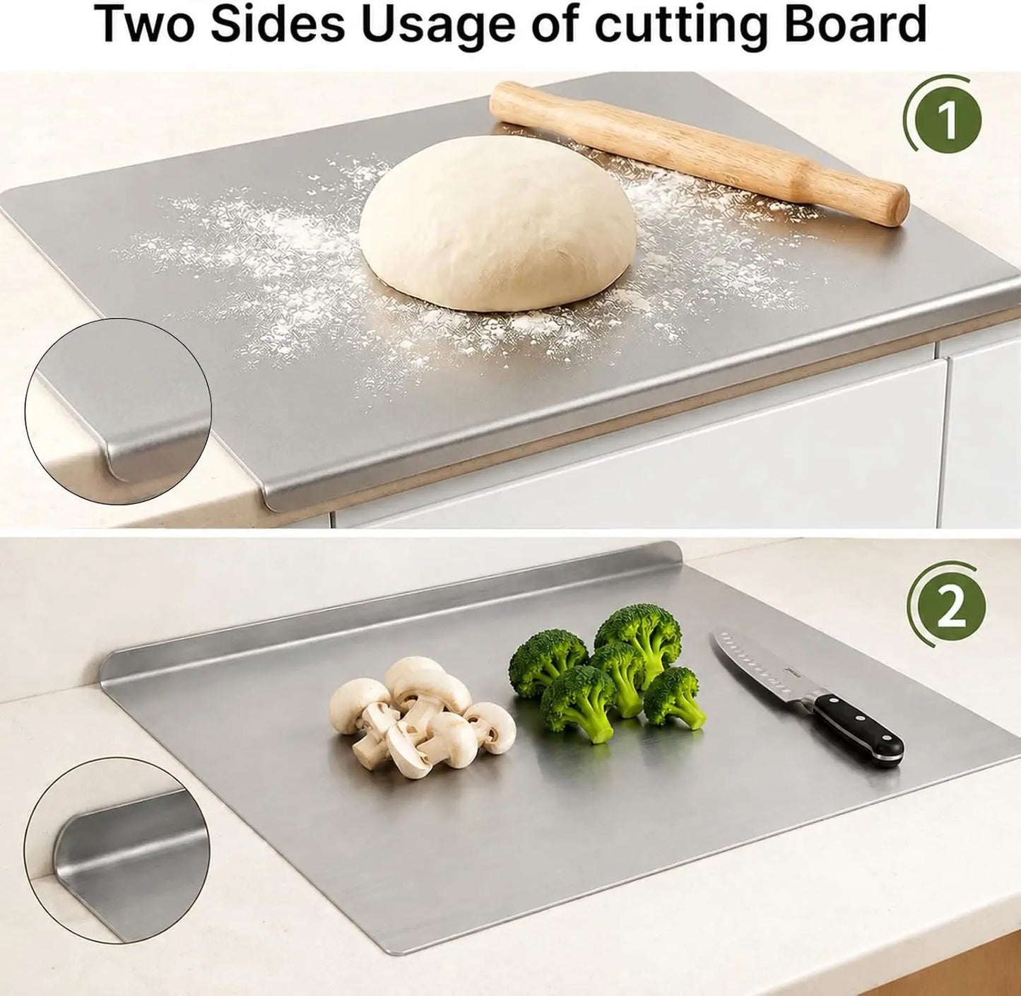 L-shaped Chopping Board Stainless Steel Large Size Doublesided Chopping Board Kitchen Tool Home Fruit Cutting And Kneading Panel