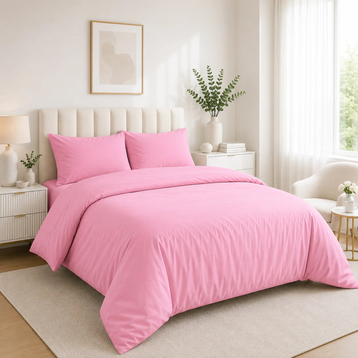 Duvet Cover with Pillowcase Polycotton Plain Dyed Quilt Bedding Set Available Size Single Double King
