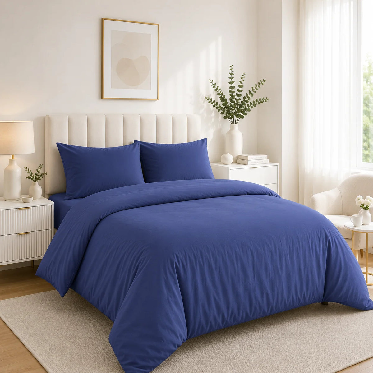 Duvet Cover with Pillowcase Polycotton Plain Dyed Quilt Bedding Set Available Size Single Double King