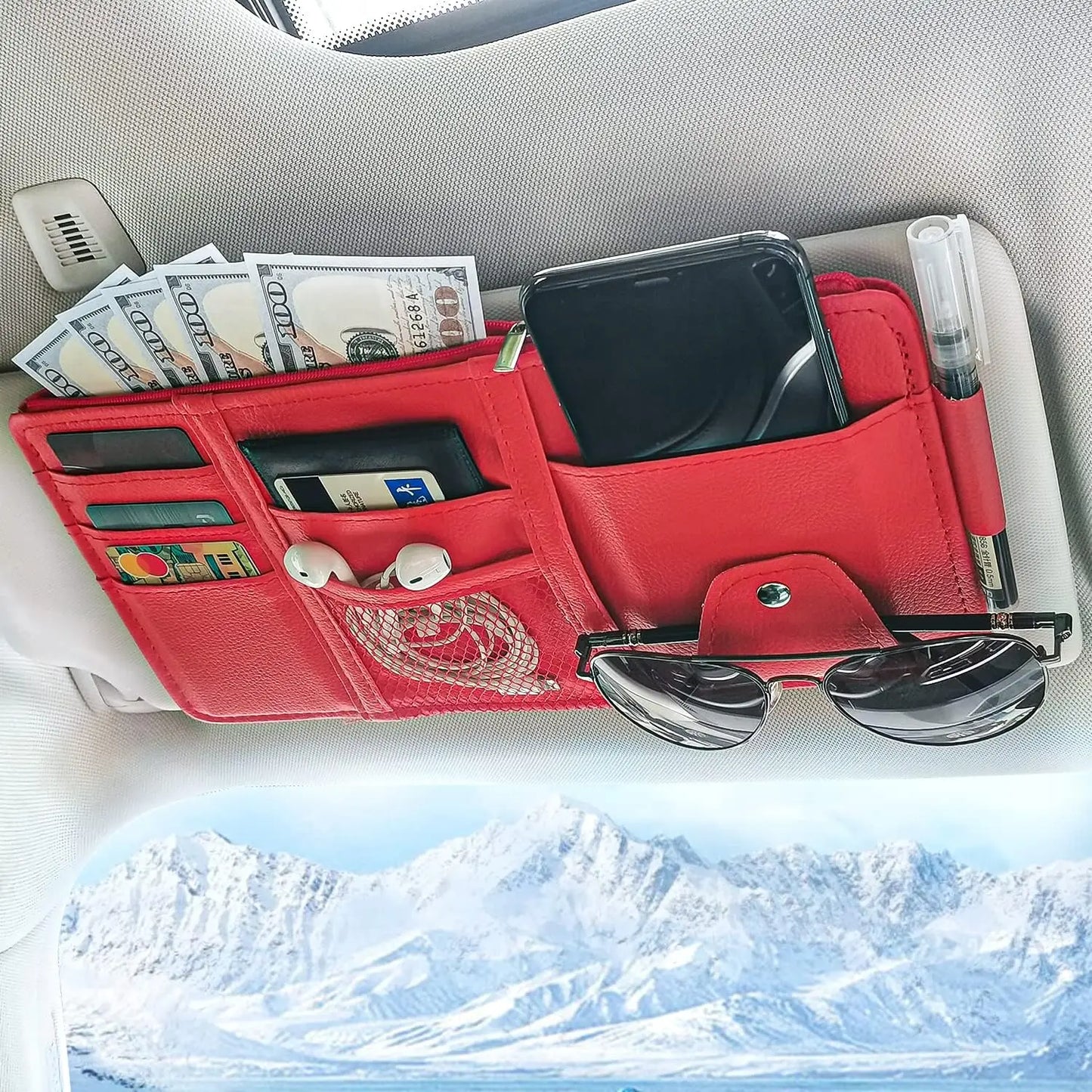 Car Sun Visor Organizer Truck Storage Pocket Pouch Case Bag for Sunglasses Cards Pens Document - Dashboard Sunshade Organizer