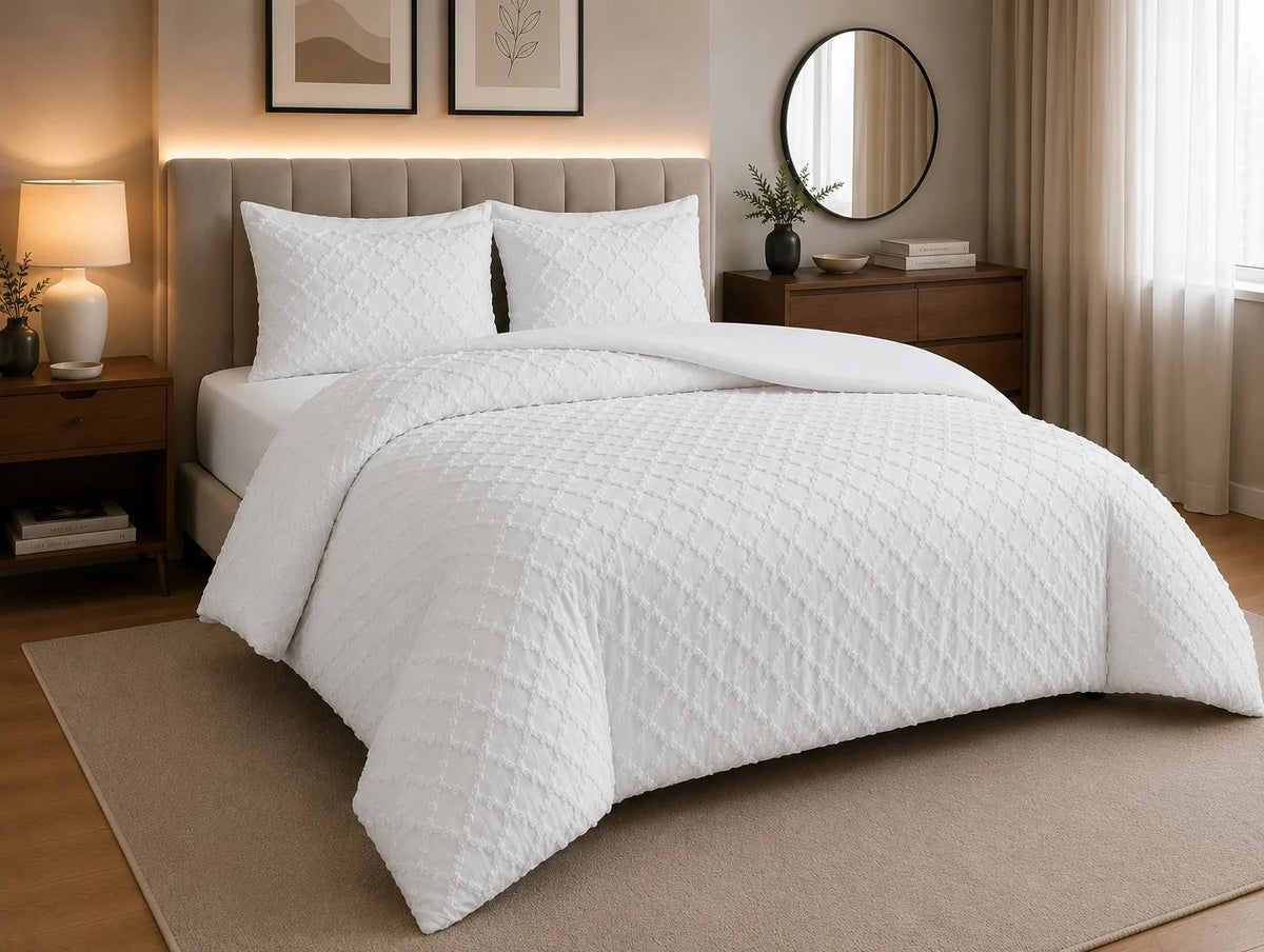 Luxury Diamond Tufted Duvet Cover Set Soft Microfibre Bedding Set with Pillowcases Hidden Zip Closure Quilt Cover