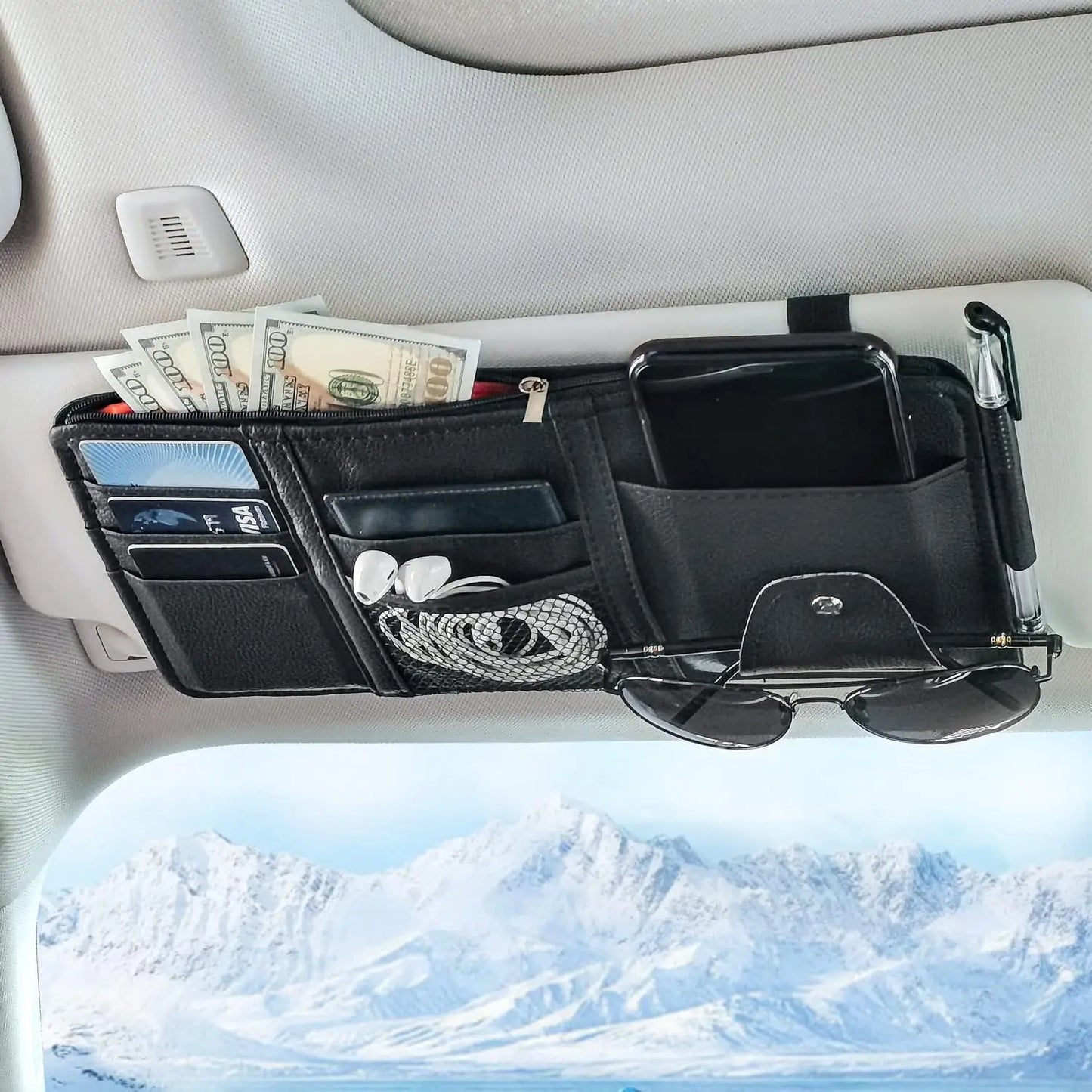 Car Sun Visor Organizer Truck Storage Pocket Pouch Case Bag for Sunglasses Cards Pens Document - Dashboard Sunshade Organizer