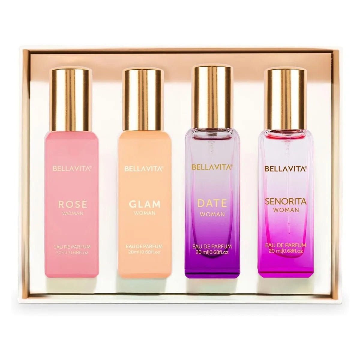 Bella Vita Luxury Women's Perfume Gift Set 4x20ml | Senorita, Rosé, Date, Glam Woman Eau de Parfum Travel Size