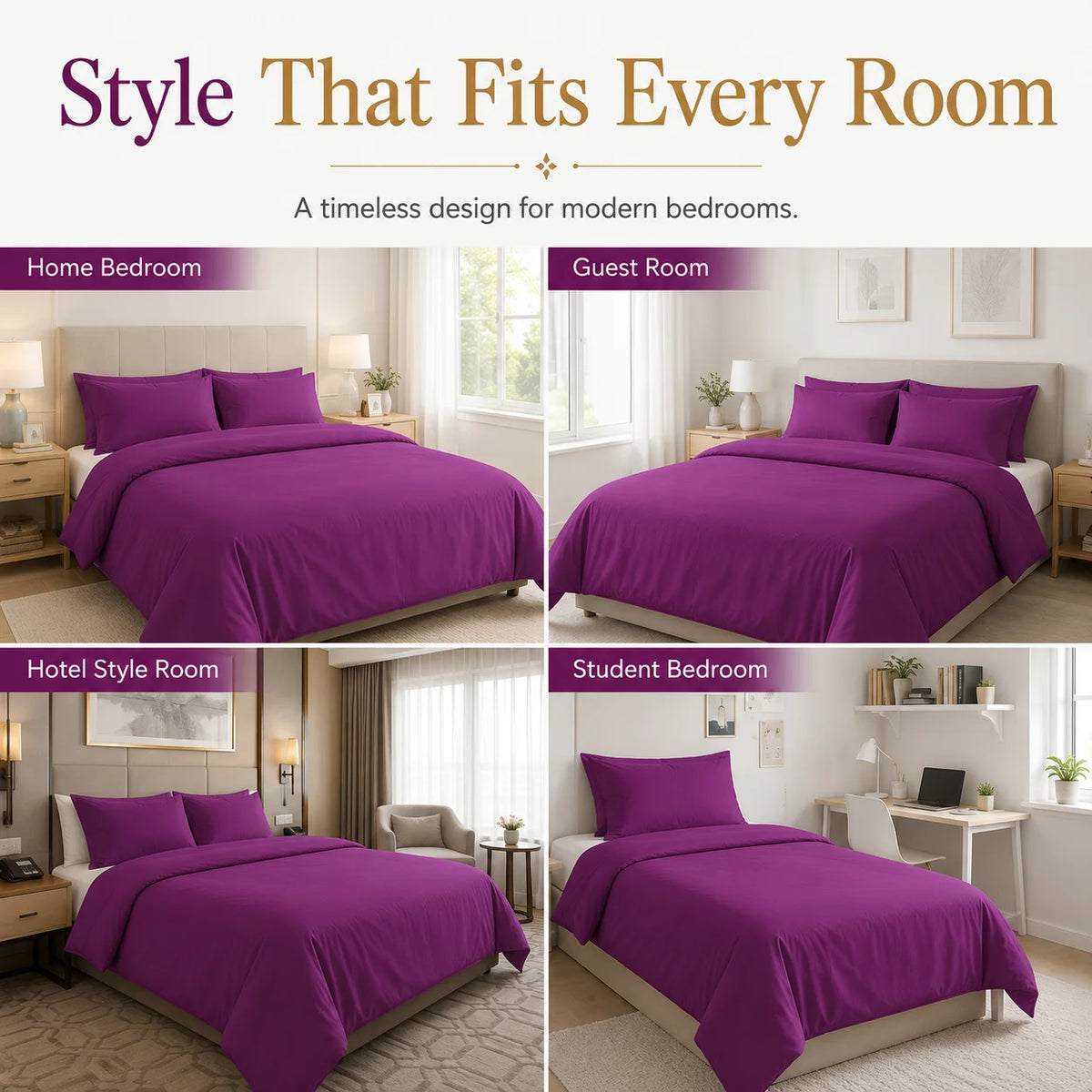 Duvet Cover with Pillowcase Polycotton Plain Dyed Quilt Bedding Set Available Size Single Double King