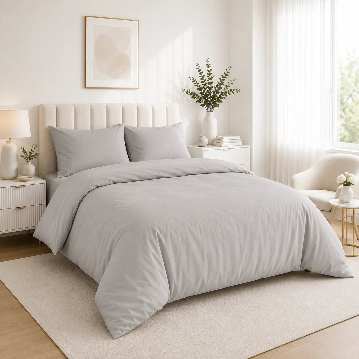 Duvet Cover with Pillowcase Polycotton Plain Dyed Quilt Bedding Set Available Size Single Double King