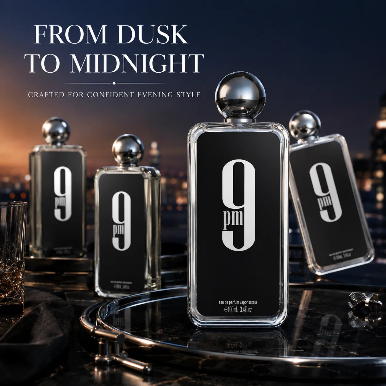 Luxury Transparent Square Bottle Afnan 9 PM Mens Perfume 100ml Long Lasting Arabic Woody Eau De Parfum Cologne Gift Box For Men Holiday Birthday Present