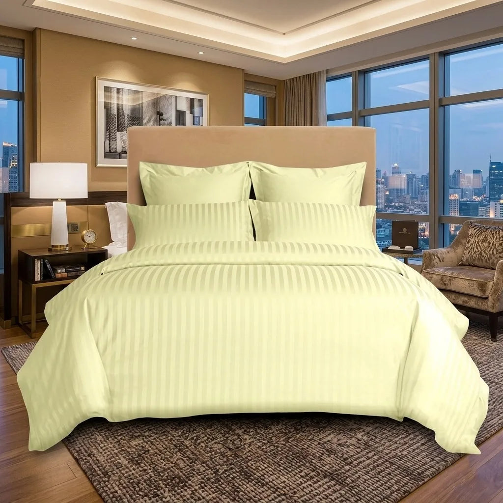 Luxury Satin Stripe Duvet Cover Set 100% Polycotton Bedding Set Single, Double, King Super King Sizes Soft Hotel Quality