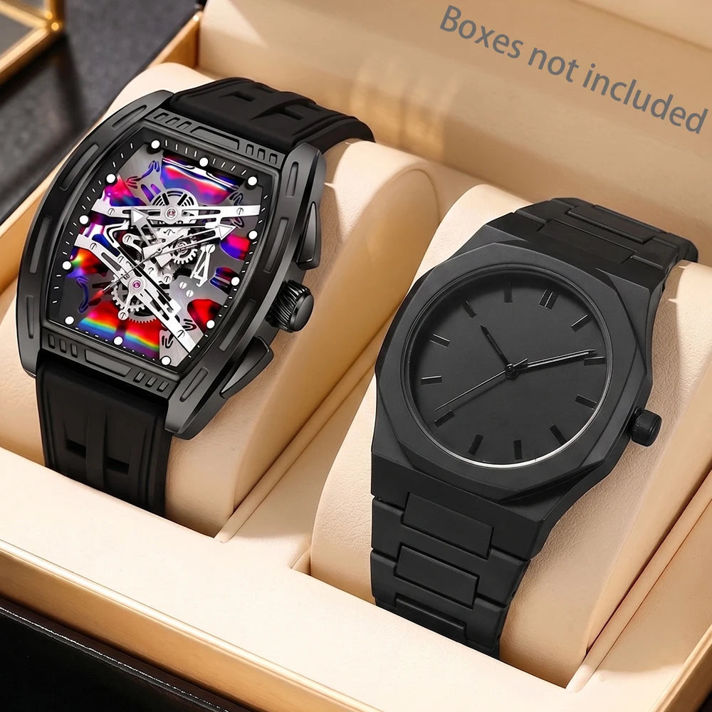 2PCS/SET Men's Watch Accessories Fashion Business Exquisite Luxury Quartz Watch Set Japanese Clothing Matching Perfect Gift