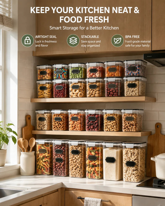 Airtight Food Storage Containers Set BPA Free Clear Canisters with Silicone Seal Stackable Kitchen Pantry Organizer