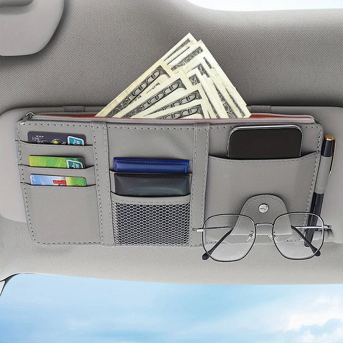 Car Sun Visor Organizer Truck Storage Pocket Pouch Case Bag for Sunglasses Cards Pens Document - Dashboard Sunshade Organizer