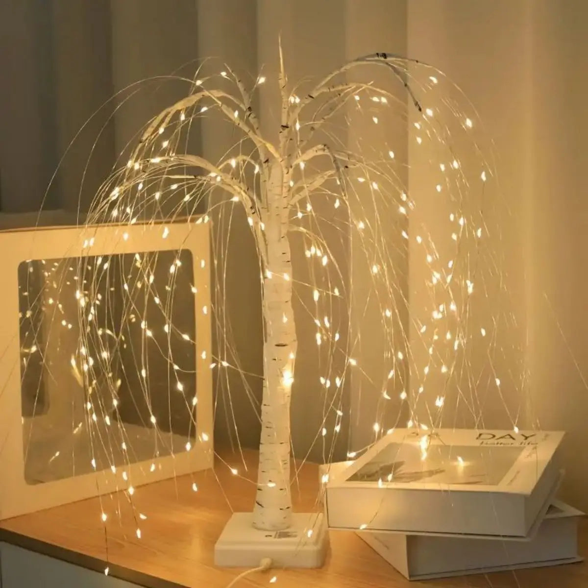 192-LEDSparkling Willow Tree Bonsai -Festive Artificial Christmas Decor - Enchanting Fairy Lights for PartyHome Bedroom & Shelf
