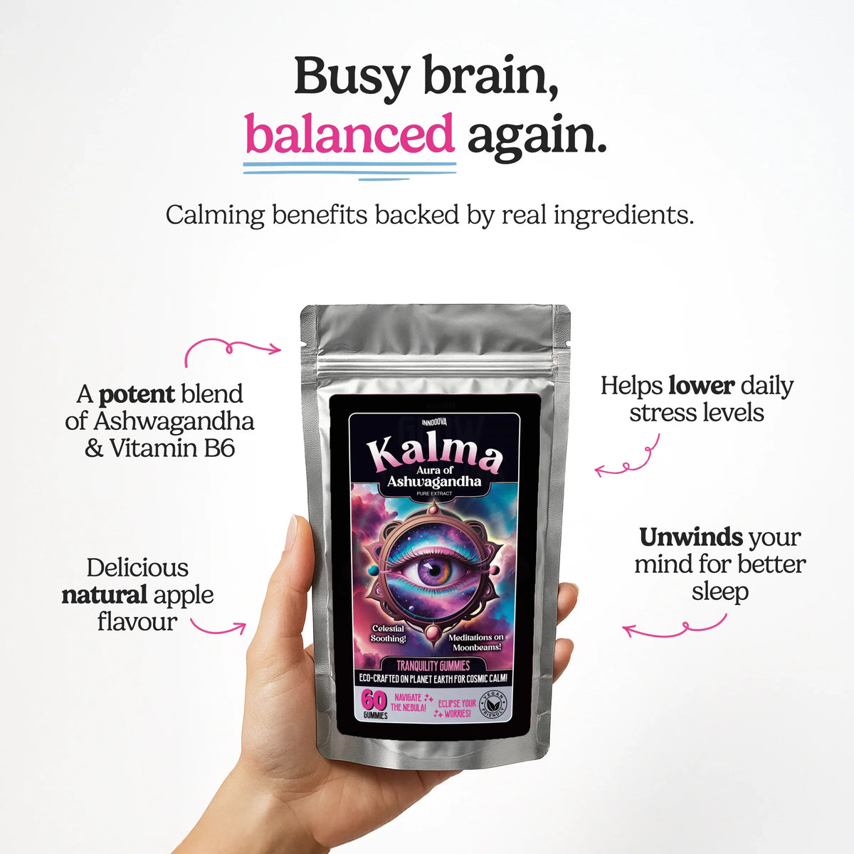 Kalma 6 x 60 Gummies Full Pack Bundle Pure Ashwagandha Extract + Vitamin B6 Adaptogenic Vegan Gummies - 6 Month Supply Formulated for Calm, Balance + Mental Clarity. Support Focus, Restful Sleep + Your Natural Response to Eve