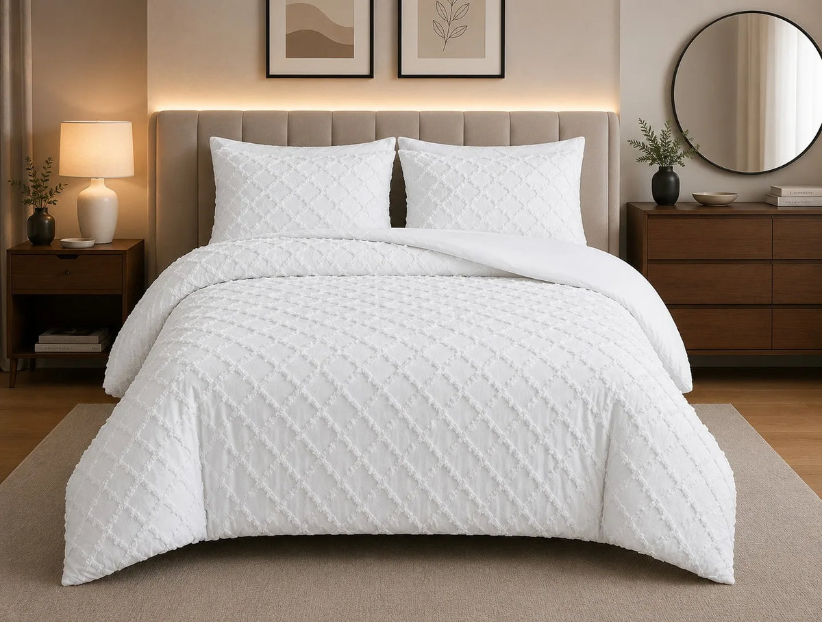 Luxury Diamond Tufted Duvet Cover Set Soft Microfibre Bedding Set with Pillowcases Hidden Zip Closure Quilt Cover